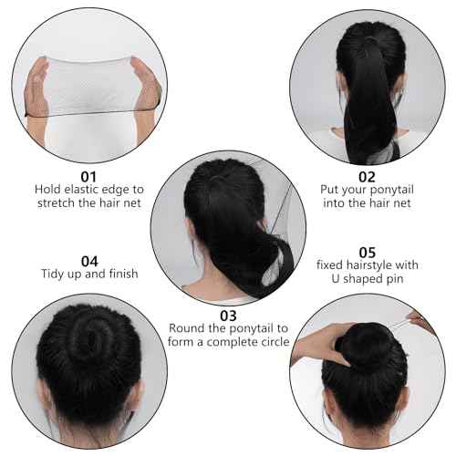 Hair Net Set: 20 Pieces 20-Inch Black Nets, 40 Pieces 2.4-Inch Brown U Pins - For Food Service, Bun Making, Ballet, and Versatile Hairstyling