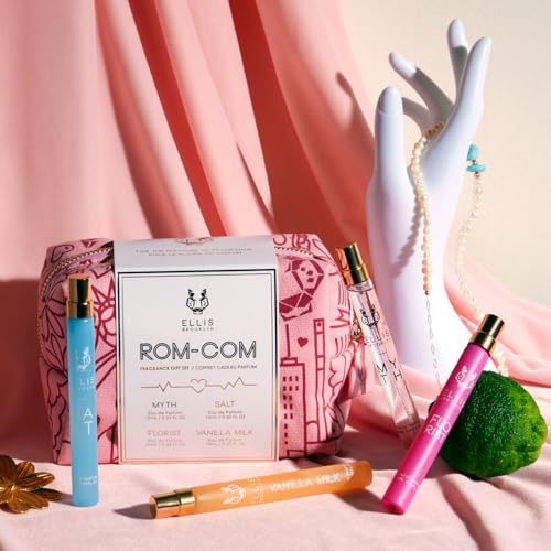 Ellis Brooklyn ROM COM Mini Fragrance Gift Set, Includes 4, 10ml Travel Sprays, MYTH, FLORIST, SALT, VANILLA MILK, Luxury Perfume Gift Set, Vegan & Cruelty-Free