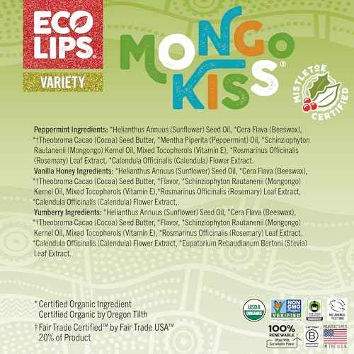 Eco Lips Novelty Plastic Candy Cane Gift Set for Holidays & Christmas Gifts, Stocking Stuffers | Mongo Kiss Organic Lip Balm 3-count Gift Set