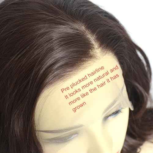 Dark Brown Lace Front Wig Short Bob Style 6# Pre Plucked Chocolate Brown Loose Wave Curly Synthetic Hair Side Part Half Hand Tied Replacement Full Wigs 12 Inches for Women Girls