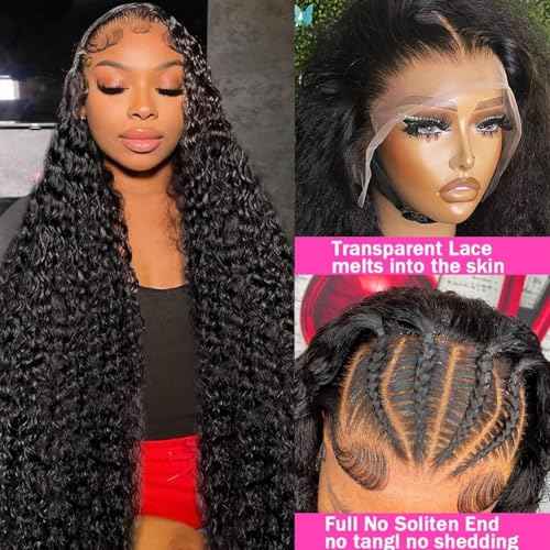 Deep Wave Lace Front Wigs Human Hair Pre Plucked 180 Density 13x4 HD Transparent Lace Frontal Wigs for Black Women Deep Curly Human Hair Lace Front Wigs (28 Inch)