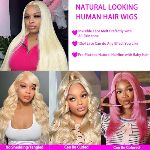 613 Lace Front Wig Human Hair 13x4 HD Transparent Straight Blonde Lace Front Wigs Pre Plucked Glueless Wigs 180% Density Blonde Lace Frontal Human Hair Wigs 20INCH