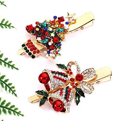 Christmas Hair Clips Hairpin Sparkling Rhinestone Christmas Tree Bells Snowflake Reindeer Hair Barrette Xmas Holiday Party Alligator Hair Clips Hair Accessories For Woman(tree bells)