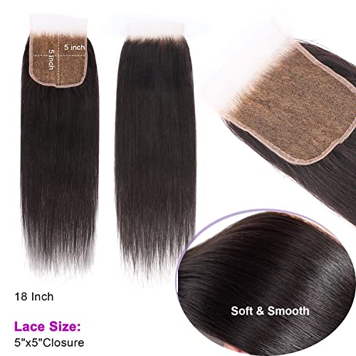 Myshinywigs Bleached Knots 5x5 Real HD Lace Closure Skinlike Straight Human Hair Closure Pre Plucked with Baby Hair Brazilian Virgin Thin Invisible 5x5 Lace Closure Serrated Edge 16 Inch Closure Only