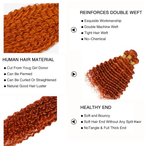 Hair 16 18 20 Inch Ginger Orange Bundles Color 350 Deep Wave Human Hair Bundles Ginger Bundles Remy Hair Orange Deep Curly Bundles Human Hair