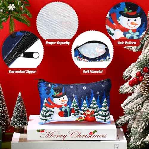 Reginary 60 Pcs Christmas Makeup Bags Bulk Xmas Cosmetic Bags 7 x 4.3 Inches Snowman Snowflake Santa Zipper Pouch Christmas Purses Gifts for Women