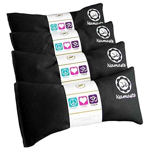 Lavender Eye Pillows - Yoga Eye Pillows Namaste Hot Cold Aromatherapy for Stress, Meditation, Spa, Relaxation Gifts - Made in USA Set of 4 - Black Cotton