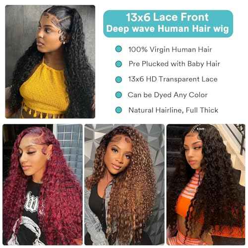 Deep Wave Lace Front Wigs Human Hair Pre Plucked 30inch 13x6 Deep Wave HD Lace Frontal Wig With Baby Hair 180 Density Glueless Deep Curly Human Hair Wigs for Women