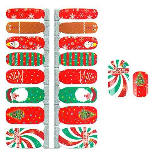 SILPECWEE 5 Sheets Christmas Nail Polish Stickers Decals Stick on Nail Polish Strips Holiday Self Adhesive Nail Stickers Full Nail Wraps for Women Nail Art Accessories with Nail File