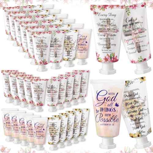 100 Pcs Christian Hand Cream Bulk Gifts for Women Breast Cancer Awareness Favors Bible Verse Lotion Scripture Travel Hand Lotion for Dry Cracked Bulk Religious Gifts for Women (Cross Style)