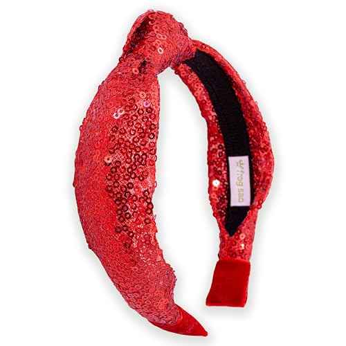 FROG SAC Knot Headband for Girls - Red Sequin Knotted Hair Bands Accessories for Kids, Sparkly Little Girl Headbands for Children, Holiday Christmas Valentines Sparkle Hairbands for Tweens
