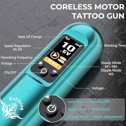 Tuffking Tattoo Machine Kit Rotary Wireless Tattoo Pen Kit with 20pcs Extra Smooth Cartridge Needles Practice Skin Supplies for Beginners & Professional Artists