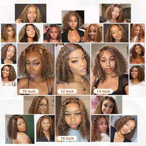 Wear and Go Glueless Wig Human Hair Pre Plucked Pre Cut 4/27 Highlight Ombre Bob Wig Human Hair Honey Blonde Deep Wave HD Lace Front Wig 4x4 Curly Closure Human Hair Wigs for Women 10 INCH
