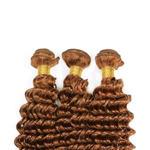 Augfst Brazilian Virgin Human Hair Bundles Color 30 Light Brown Deep Wave Bundles Human Hair 16 18 20 Inch Inch 12A Unprocessed Sewn In Quick Weave for Black Women