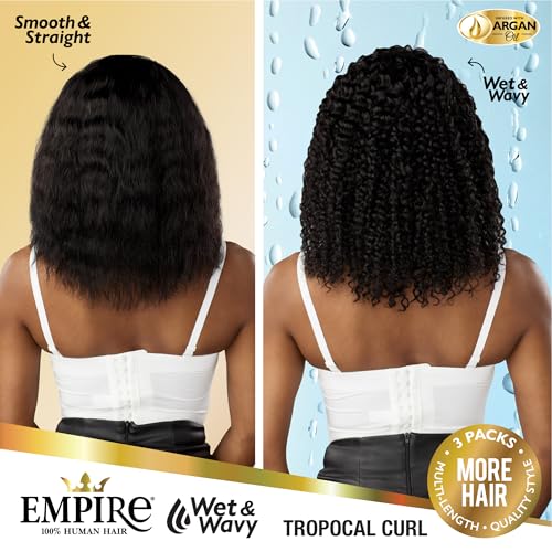 Sensationnel Empire multi weave hair - wet and wavy tropical curl human hair 3 bundle layered lengths (12 14 16 inch, 1B OFFBLACK)