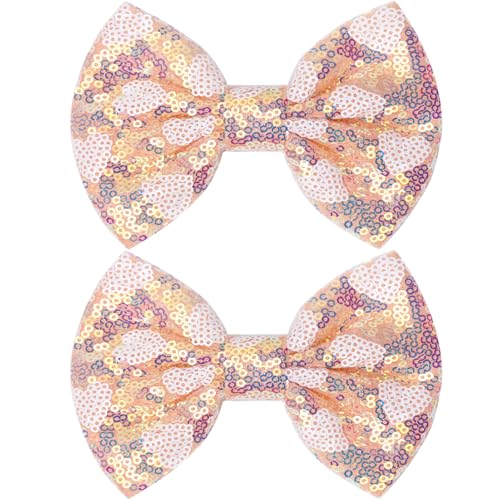 Large Big Sparkling 5 Inch Glitter Heart Hair Bows Clips Sequin Bow Alligator Clips Hair Accessories for Girls, Teens, Toddlers£¨Pink£©