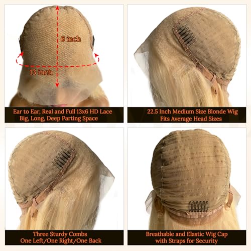 613 Bob Wigs 13x6 Blonde Lace Front Wig Human Hair Bob 180% Density Straight 613 Blonde Wig Human Hair Free Part Pre Plucked 14 Inch HD Transparent Blunt Cut Lace Front Bob Wigs for Black Women