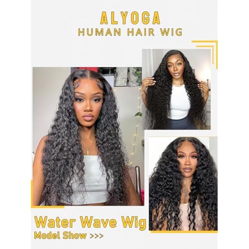 13x6 Water Wave Lace Front Wigs Human Hair 180 Density Pre Plucked with Baby Hair Water Wave Wigs for Women Glueless Natural Color 22 inch