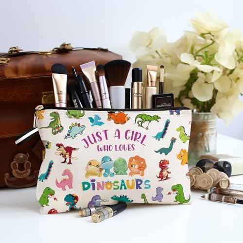 Dinosaur Makeup Bag for Girls,Just A Girl Who Loves Dinosaurs, Cute Dinosaurs Decor Cosmetic Gifts, Dinosaur Lovers Gift zipper Pouch bag6JM240
