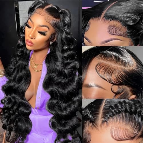 13x6 Lace Front Wigs Human Hair 200 Density Body Wave HD Lace Front Wigs Human Hair Pre Plucked Natural Color Glueless Wigs for Women 20 Inch