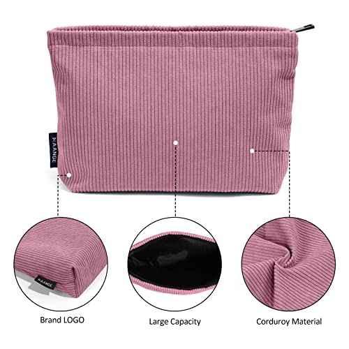 MAANGE Cosmetic Bags for Women Small Makeup Bag for Purse Corduroy Makeup Pouch Travel Makeup Bag with Metal Zipper Make Up Bag for Travelling(PINK)