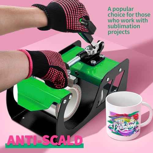 Teenitor 2 Pcs Heat Resistant Gloves With Silicone Bumps, Professional Heat Proof Glove Mitts For Hair Styling Curling Iron Wand Flat Iron Hot-Air Brushes Sublimation Gloves Rose Red
