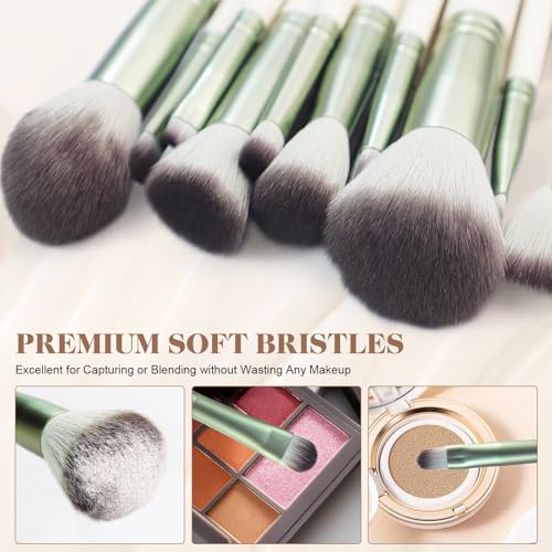 HEYMKGO Makeup Brushes, 12 Pcs Professional Makeup Brush Set Premium Synthetic Foundation Powder Blush Concealer Blending Eyeshadow Lip Eyebrow Make Up Brushes Kit with Travel Bag