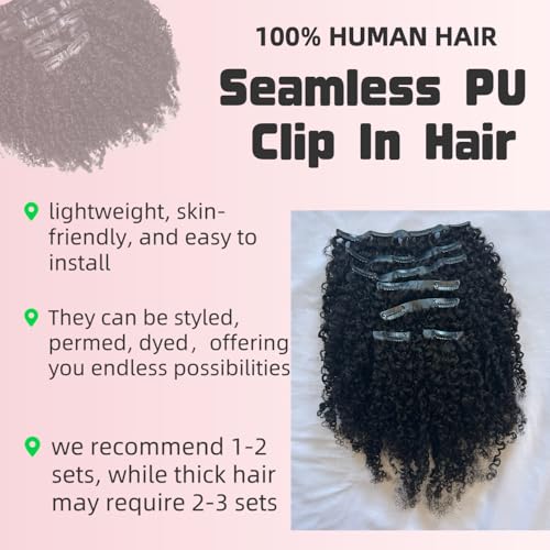 Seamless Afro Kinky Curly PU Clip in Extension Real Human hair For Women 7Pcs Seamless Clip ins Full Head 120g Natural Color 14Inch