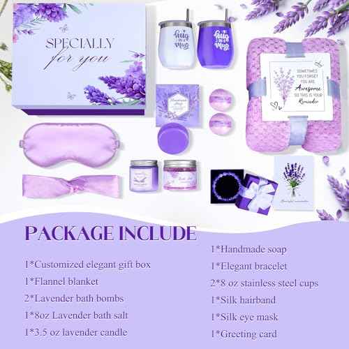 Get Well Soon Gifts Baskets for Women Self Care Gifts, 12pcs Happy Birthday Gift Basket for Women Unique Gifts Set Ideas Relaxing Birthday Box w/Blanket for Her Mom Best Friends Female Sister