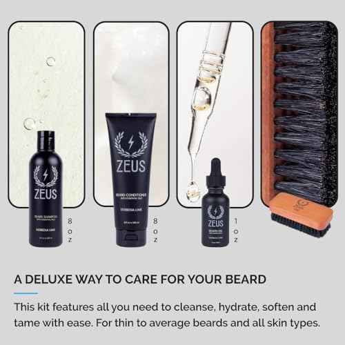 ZEUS Deluxe Men¡¯s Beard Care Gift Set ? Luxury Holiday Grooming Kit with Wash, Oil & Brush, Perfect Present for Husband, Dad or Boyfriend (Sandalwood)