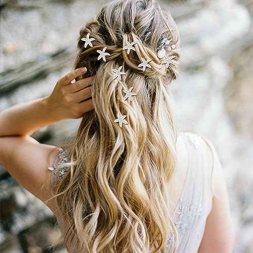 YISSION Starfish Hair Clip, 20Pcs White Rhinestone Hair Pins for Girls Women, Small Decorative Hair Clips, Wedding Hair Barrettes, Bridal Hair Accessories, Beach Wedding Party