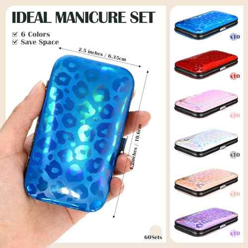 60 Pack Manicure Set Bulk Gifts Stainless Steel Nail Clipper Set with Case 8 in 1 Personal Pedicure Kit for Women Men Gifts for Christmas(Mix Color,Leopard)