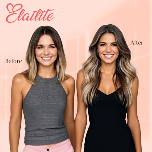 Elailite Tape in Hair Extensions Human Hair Thick Real Remy Hairpieces Medium Brown & Dark Blonde 20 Inch 50g 20pcs Straight Invisible Seamless Skin Weft Best Tape for Women