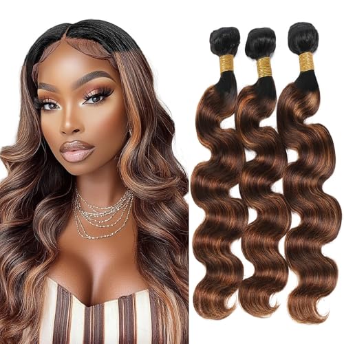 P430 Bundles Ombre Brown Bundles Highlight Human Hair Bundle Brown Body Wave Bundle Double Weft Brazilian Virgin Remy Hair Extensions Soft And Healthy 18 20 22 inch