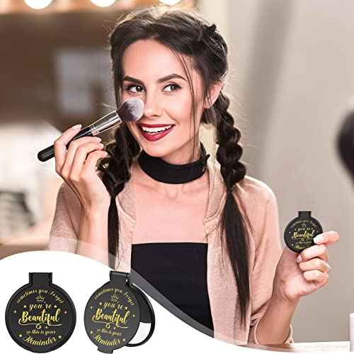 18 Pcs 2.76 Inch Inspirational Compact Mirror Bulk Party Favors Quinceanera Gift Purse Small Mirror Pocket Mini Gifts for Women Adult Coworker Halloween Christmas Friends (Black)