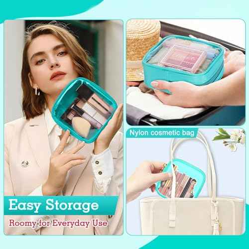 Mini Makeup Bag Pouch for Women And Girls, Clear PVC & Nylon Bag with Zipper, Waterproof Preppy Toiletry Bag Cute (Green)