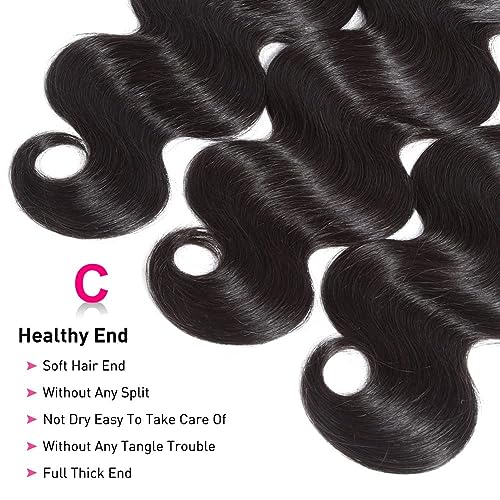 12A Human Hair Bundles Body Wave 3 Bundles Human Hair 16 18 20 Inch 100% Unprocessed Brazilian Virgin Hair Bundles Deals Human Hair Weave Body Wave Human Hair Extensions Natural Color