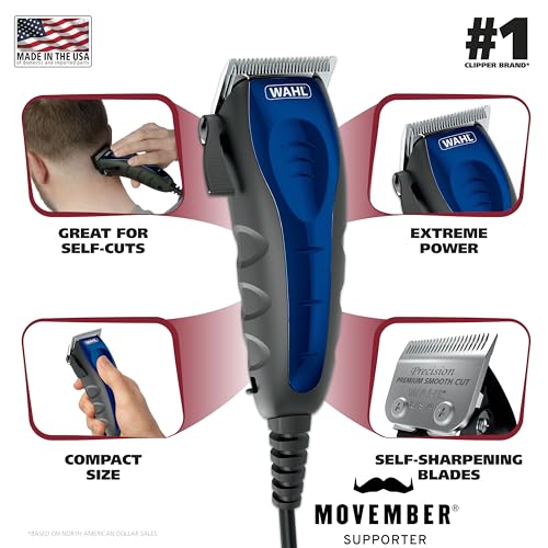 Wahl USA Self Cut Compact Corded Clipper Personal Haircutting Kit with Adjustable Taper Lever, and 12 Hair Clipper Guards for Clipping, Trimming & Personal Grooming ? Model 79467