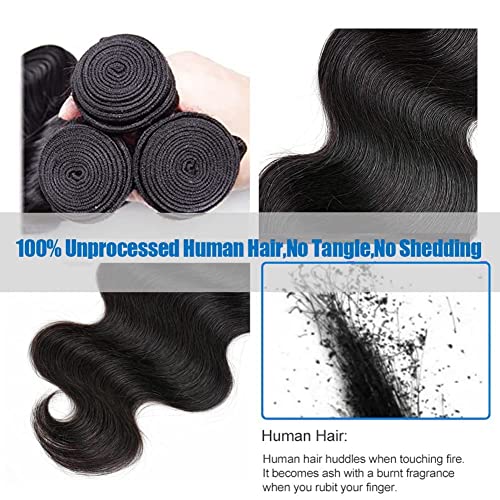 Aomllute Body Wave Bundles Human Hair 12A Grade Brazilian Human Hair Bundles Body Wave One Bundle Only 100% Unprocessed Weave Bundles Human Hair Natural Black (30 Inch)