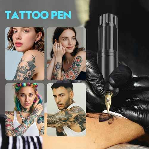 Tattoo Machine Kit,Tattoo Pen Machine with Power Supply, 6 Cartridge Needles, Semi Permanent Makeup Practice Set,Rotary Tattoo Machine (Black)