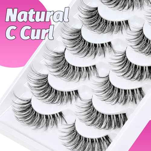 Veleasha Lashes with Clear Band Fluffy Lashes that Look Like Extensions 6 Pairs Pack Invisible False Eyelashes (12-18mm)