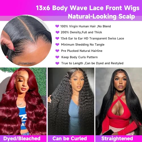 13x6 Lace Front Wigs Human Hair 200% Density Body Wave HD Lace Front Wigs Human Hair Pre Plucked Frontal Wigs Glueless Wigs for Women 20 Inch Natural Color