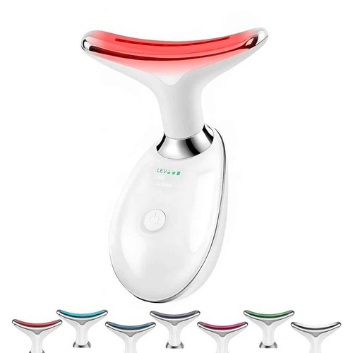Face and Neck Massager with 7 Colors LED Light Therapy, Multi-Functional, Skincare Tool for Wrinkles & Relaxation,Facial Massager