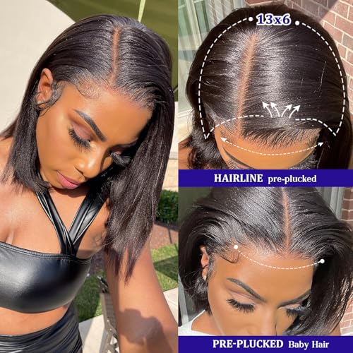 14 Inch Bob Wig Human Hair 13x6 Hd Transparent Lace Front Wigs Human Hair Pre Plucked Glueless Bob Wig 180% Density Short Straight Bob Wigs For Women