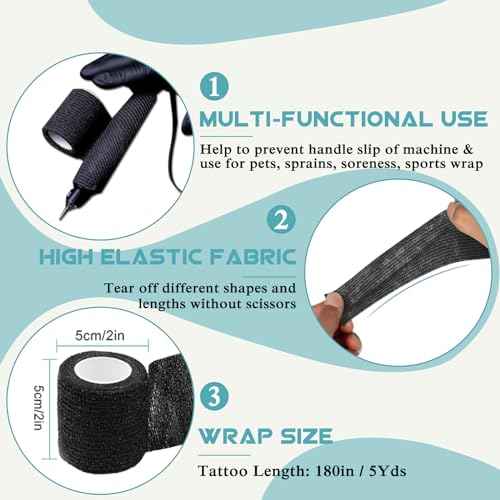 WZPB Large Tattoo Pen Machine Covers with Grip Tapes - 200Pcs 2.56 * 7.08 inch Pink Tattoo Machine Bags and 4Pcs Grip Wrap Tattoo Pen Bags Disposable Self-adhesive Bandage