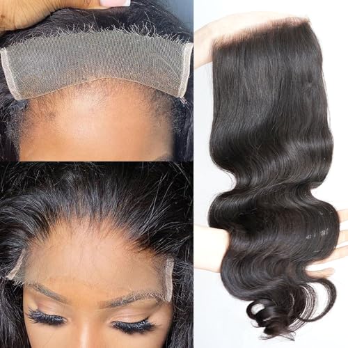 Body Wave 0.095mm Real HD 5x5 Lace Closure Invisible and Breathable Real HD Lace Closure 100% Human Hair with Tiny Single Knots Full Density Hair Natural Hairline (20inches)