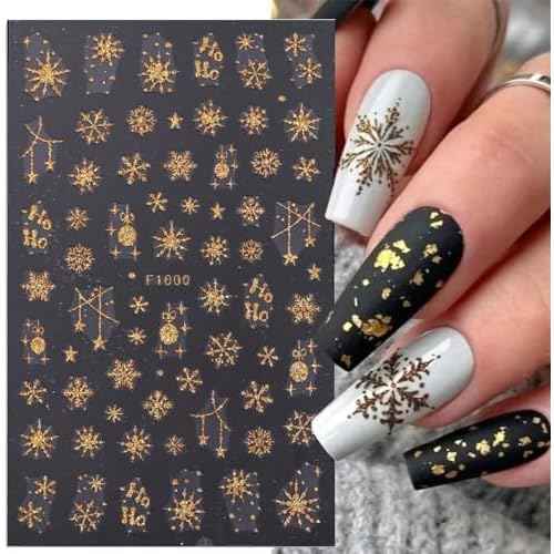 Christmas Nail Stickers for Nail Art 8 Sheets, Snowflake Nail Art Stickers 3D Self-Adhesive Nail Decals Winter Exquisite White Gold Nail Art Supplies for Acrylic Nail Christmas Nail Decorations
