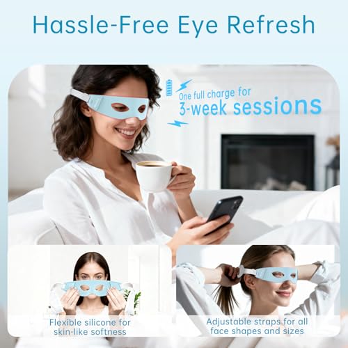 Red Light Therapy for Eyes, Infrared LED Eye Mask for Under Eye Dark Circles, Puffiness & Wrinkles, Anti-Aging Collagen Booster in Just 3 Minutes a Day, Soft Silicone