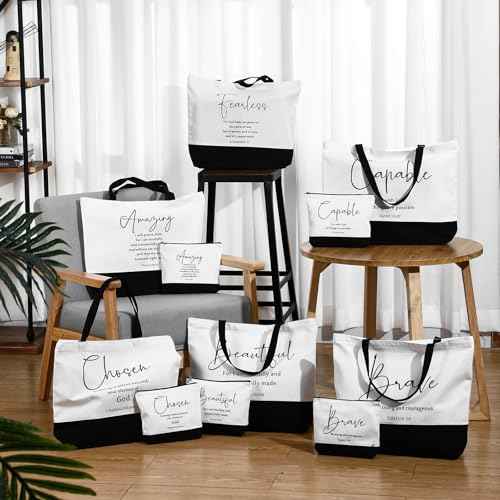 Abbylike Christian Gift Bags Bible Verse Tote Bag Religious Cosmetic Makeup Bag for Thanksgiving Day Christmas