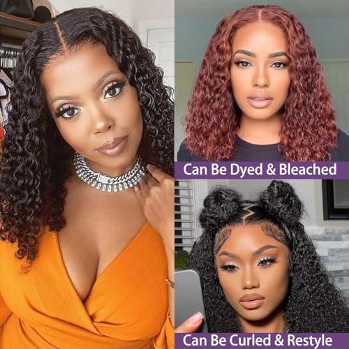 5x5 Curly Bob Wig Human Hair Wear and Go Glueless Bob Wig Glueless Wigs Human Hair Pre Plucked Pre Cut Curly Bob Wigs for Black Women HD Lace Closure Wig Short Curly Bob Wig 12 Inch